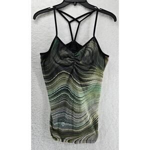 Prana:  Shades of Green Wavy Stripe Tank Swim Top Women Medium